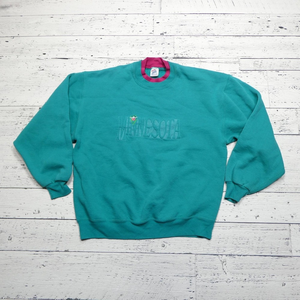Vintage Jerzees Sweatshirt Womens Large Minnesota Embroidered Crewneck USA 90s‎